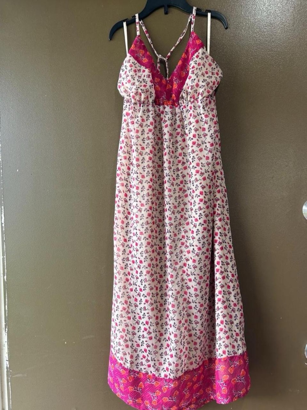 Vintage Old Navy rose red and beige floral midi dress size small